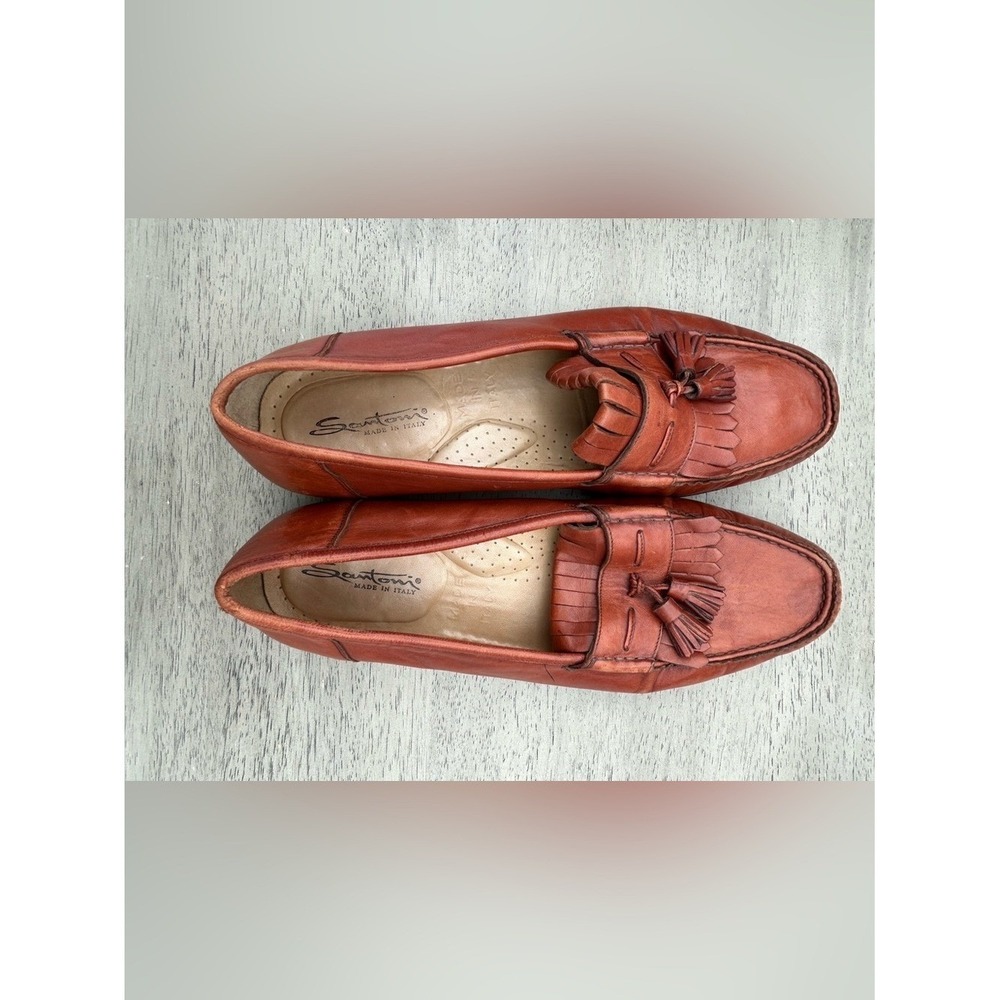 Santoni Tassel Kiltie Loafers Women 11 D Brown Leather Vero Cuoio Made In‎ Italy